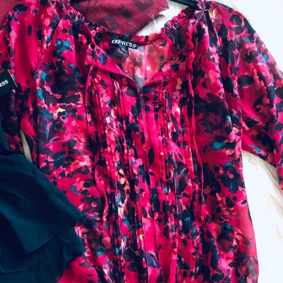 Express Red Floral Sheer Blouse - Picture 4 of 4